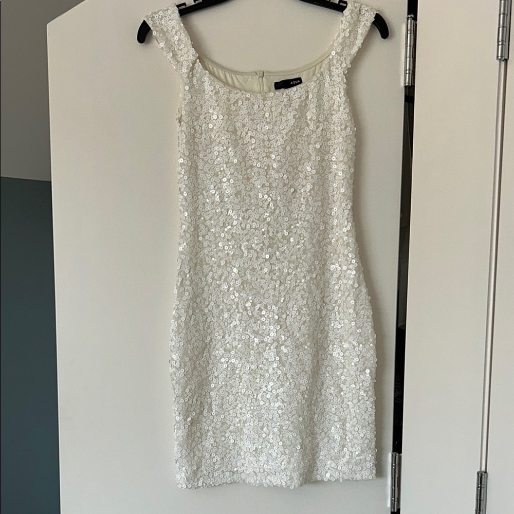 Aqua Silver Sequin Sheath Mini Dress